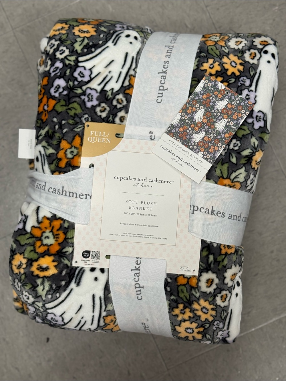 cupcakes & cashmere Gray Blanket with Orange and White Floral Ghosts
